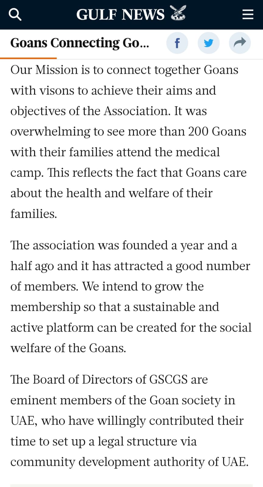 GULF NEWS : Goans Connecting Goans Association